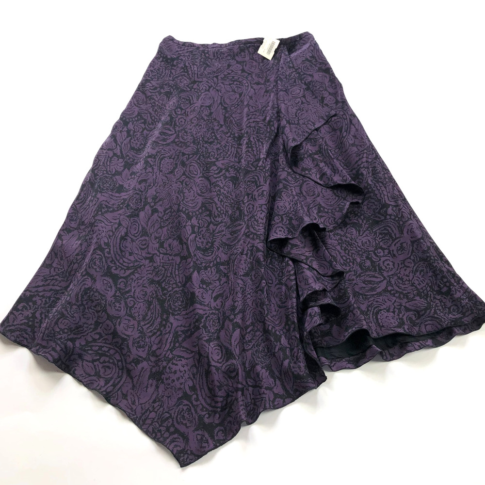 Peruvian Connection 800% Silk NEW 8 (Fits In) Zip Lined Midi Maxi Skirt Purple